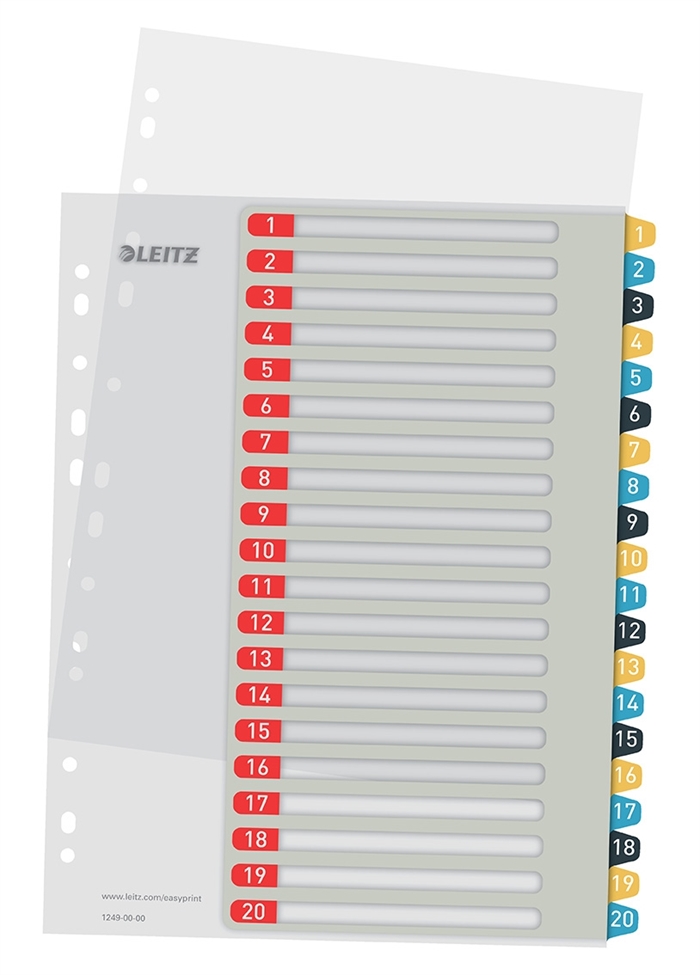 Leitz Register tlačiteľné PP A4+ 1-20 v príjemných farbách.