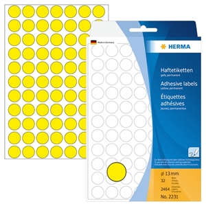 HERMA samolepiace štítky manuálne ø13 žltá mm, 2464 kusov.