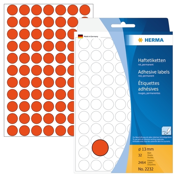 HERMA etiketa manuálna ø13 červená mm, 2464 kusy.