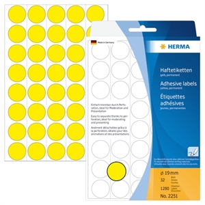 HERMA ručne nalepka ø19 žltá mm, 1280 kusov.