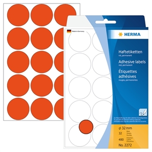 HERMA etiketa manuálna ø32 červená mm, 480 kusov.