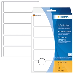 HERMA ručné štítky 31 x 100 biela mm, 160 kusov.