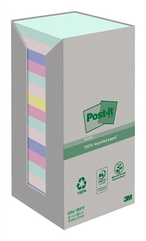 3M Post-it Recyklované mix farieb 76 x 76 mm, 100 listov - 16 balení