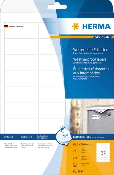 HERMA etiketa extra odolná voči poveternostným vplyvom 63,5 x 29,6 mm, 270 ks.