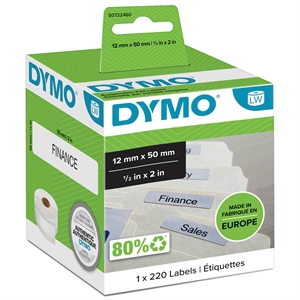 Dymo etiketa pre závesné priečinky 12 x 50 permanentná biela mm, 220 kusov.