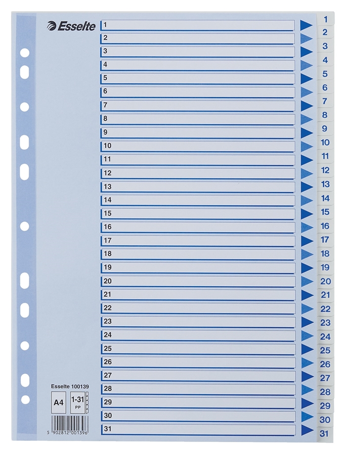 Esselte Register PP A4 1-31 biele