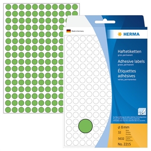 HERMA samolepiaca etiketa, manuálna, o priemere 8 mm, zelená, 5632 kusov.