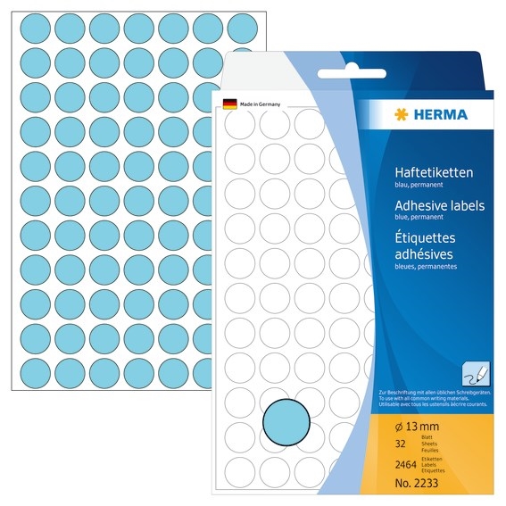 HERMA etiketa manuálna ø13 modrá mm, 2464 ks.