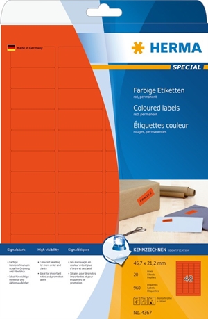 HERMA etiketa Špeciál 45,7 x 21,2 červená mm, 960 kusov.