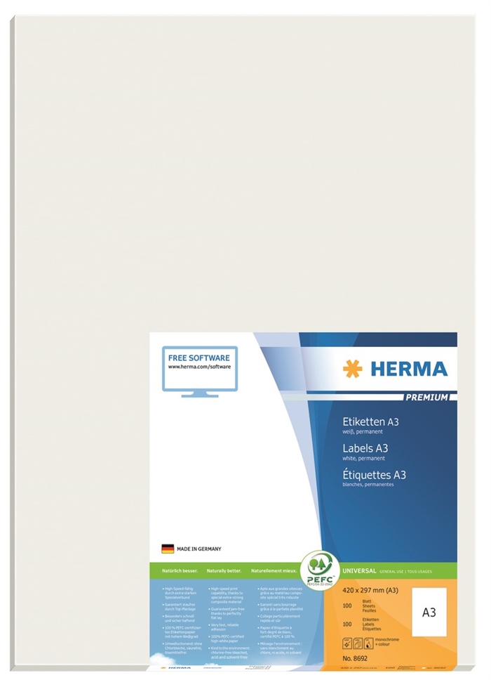 HERMA etiketa Premium A3 100 420 x 297 mm, 100 kusov.