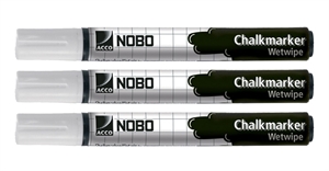 Nobo WB Marker Charlkmarker t/glastavle rund hvid (3)Nobo WB Marker Charlkmarker s/ sklenená doska, okrúhly, biely (3)